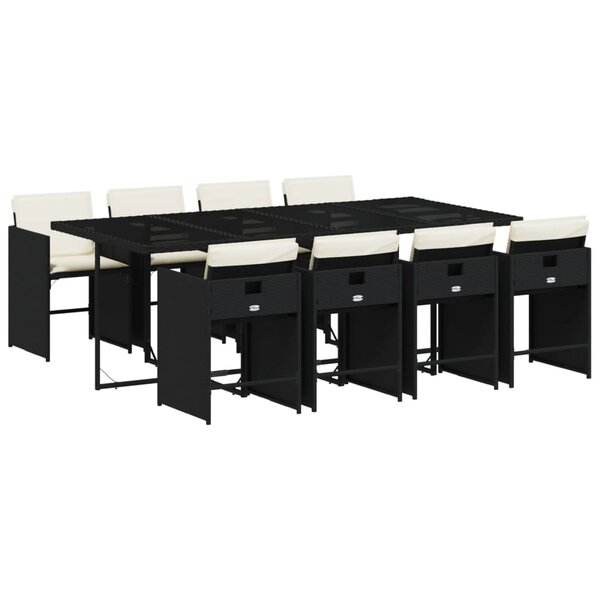 vidaXL Ensemble à manger de jardin 9Pièces coussins noir résine tressée