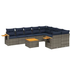 vidaXL Salon de jardin 10 Pièces avec coussins gris résine tressée