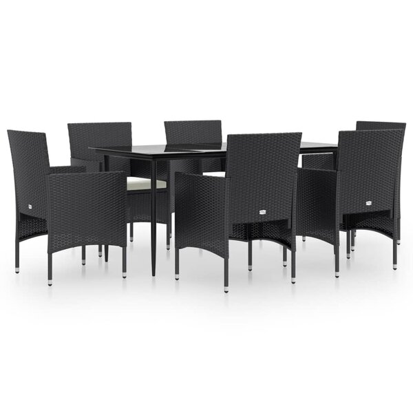 vidaXL Ensemble à manger de jardin avec coussins 7 Pièces Noir