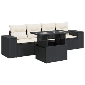 vidaXL Salon de jardin 5 Pièces avec coussins noir résine tressée
