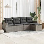 vidaXL Salon de jardin 5 Pièces avec coussins gris résine tressée