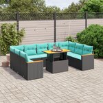 vidaXL Salon de jardin 10 Pièces avec coussins noir résine tressée