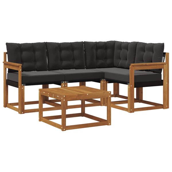 vidaXL Ensemble de canapés d'extérieur 5 pc Naturel et Noir