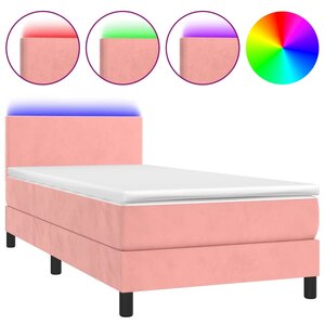vidaXL Sommier à lattes de lit avec matelas LED Rose 90x190 cm Velours