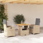 vidaXL Ensemble à manger de jardin et coussins 3 Pièces Beige poly rotin