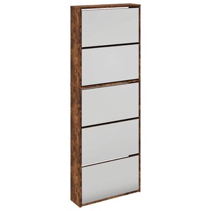 vidaXL Armoire à chaussures miroir 5 niveaux chêne fumé 63x17x169 5 cm