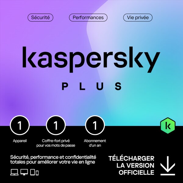 Kaspersky Plus - 1 appareil - Abonnement 1 an