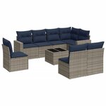 vidaXL Salon de jardin 9 Pièces avec coussins gris résine tressée