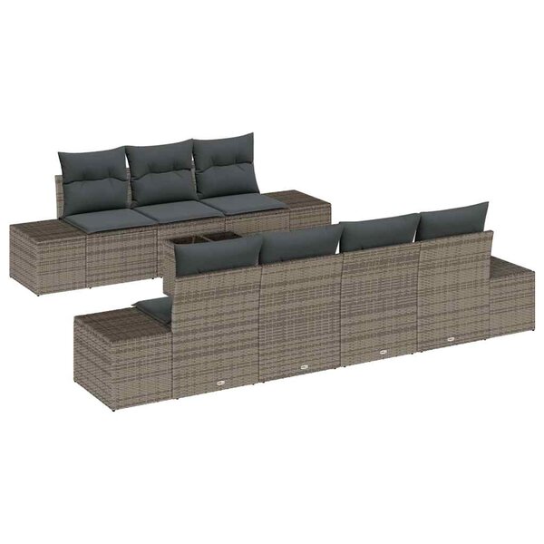 vidaXL Ensemble de canapé de jardin 8 Pièces Gris Poly rotin