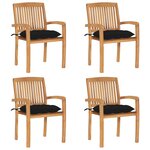 vidaXL Chaises de jardin empilables avec coussins lot de 4 Teck solide