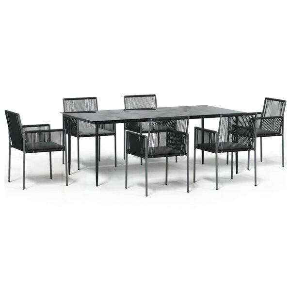 vidaXL Ensemble à manger de jardin coussins 7 Pièces noir rotin et acier