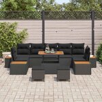 vidaXL Ensemble de canapé de jardin 10 Pièces Noir Poly rotin