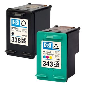 Pack de 2 cartouches d'encre authentiques HP 338/343 Noir et couleurs - programme SECOND