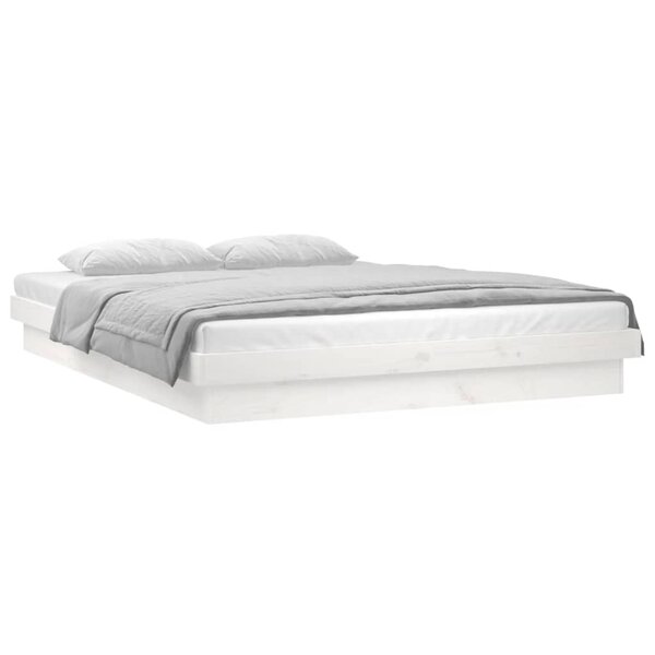 vidaXL Cadre de lit à LED blanc 135x190 cm double bois massif