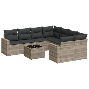 vidaXL Salon de jardin 9 Pièces avec coussins gris clair résine tressée