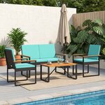 vidaXL Ensemble de meubles d'extérieur 4 Pièces Noir et turquoise