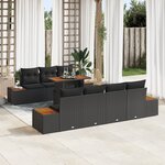 Ensemble de Canapé de Jardin de 8 Pièces avec Coussins Noir Poly Rattan