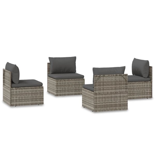 vidaXL Canapés centraux de jardin 4 Pièces Gris 57x57x56 cm Poly rotin