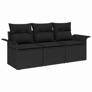 vidaXL Ensemble de canapé de jardin avec coussin 3 Pièces Noir Poly rotin