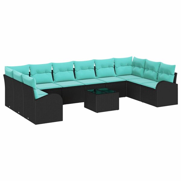 vidaXL Ensemble de canapé de jardin 11 Pièces Noir et turquoise polyrotin