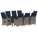 vidaXL Ensemble table et chaises avec coussin 9 Pièces Gris Rotin PE
