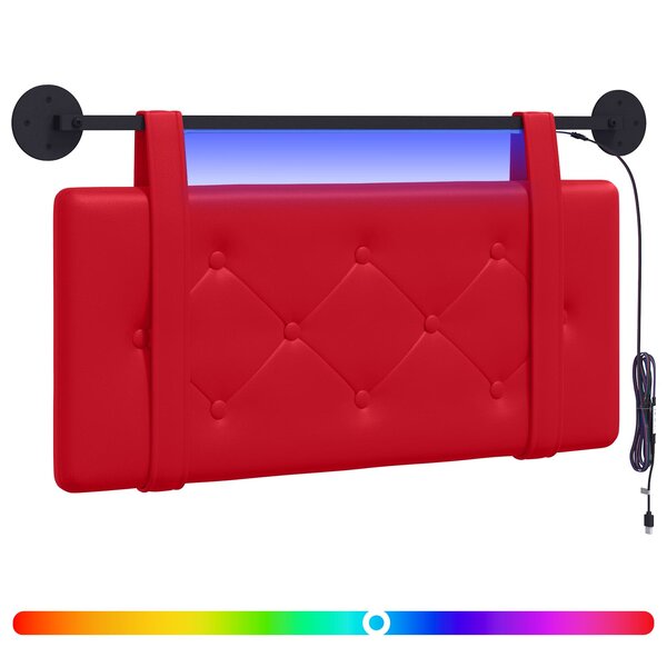 vidaXL Tête de lit suspendue Avec lumière LED Rouge Simili cuir