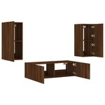 vidaXL Meuble TV muraux 3 Pièces avec lumières LED chêne marron