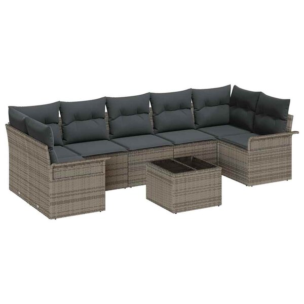 vidaXL Ensemble de canapé de jardin avec coussin 8 Pièces Gris polyrotin