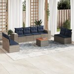 vidaXL Salon de jardin 9 Pièces avec coussins gris résine tressée