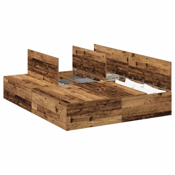 vidaXL Cadre de lit avec rangement Bois Ancien 150 x 200 cm