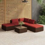 Vidaxl salon de jardin 6 pièces avec coussins résine tressée marron