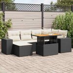 vidaXL Salon de jardin 7 Pièces avec coussins noir résine tressée