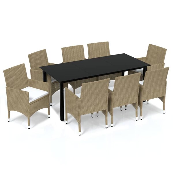 vidaXL Ensemble à manger de jardin et coussins 9 Pièces Poly rotin Beige