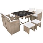 vidaXL Ensemble à manger d'extérieur et coussins 9 Pièces résine tressée