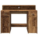 Bureau table poste de travail meuble d'ordinateur informatique étude avec lumières LED vieux bois bois d'ingénierie brun 02_0023436
