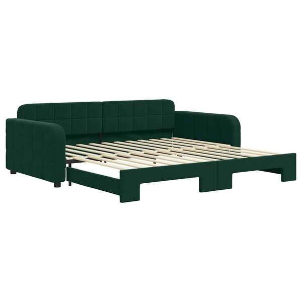vidaXL Lit de jour avec gigogne sans matelas vert foncé 100x200 cm