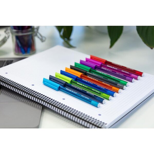 Lot De 10 Stylos à Bille Schneider Vizz - 10 Couleurs - Encre Indélébile M - Corps Recyclé