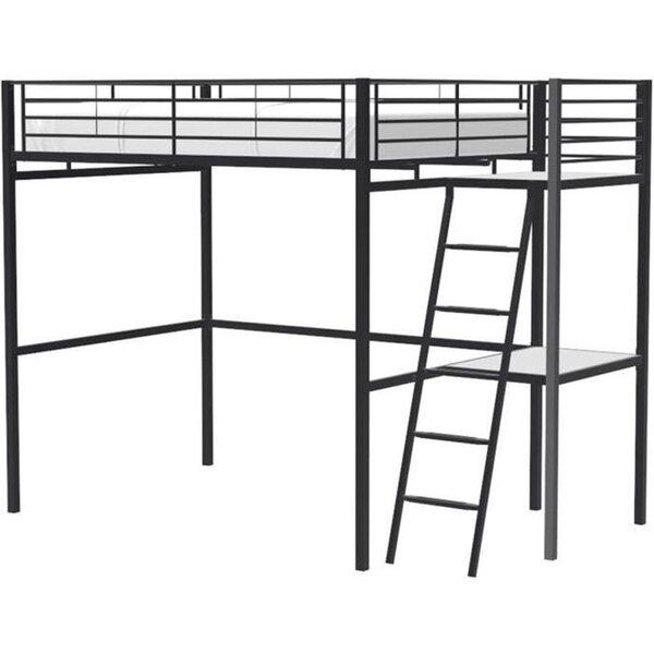 Lit mezzanine avec bureau en métal époxy - Noir - Sommier inclus - 140 x 190 cm - OXFORD
