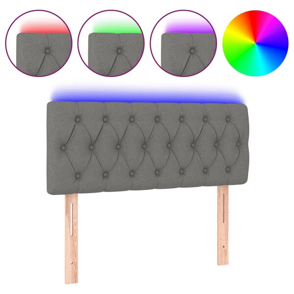 vidaXL Tête de lit à LED Gris foncé 100x7x78/88 cm Tissu