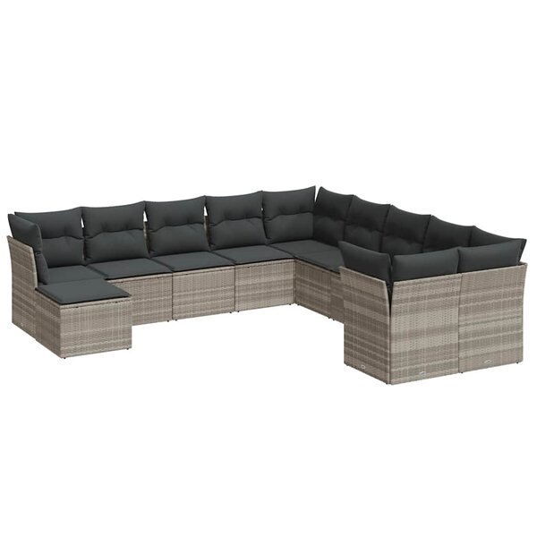 vidaXL Salon de jardin 11 Pièces avec coussins gris clair résine tressée