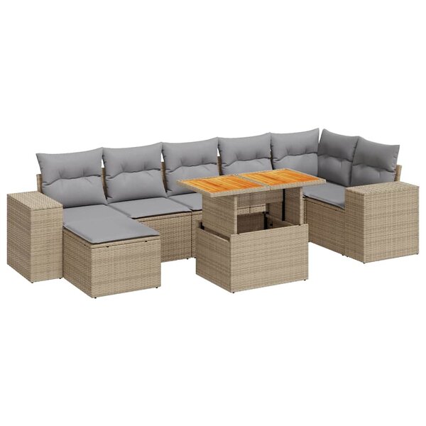 vidaXL Salon de jardin avec coussins 8 Pièces beige résine tressée