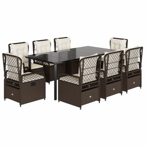 vidaXL Ensemble à manger de jardin et coussins 9 Pièces marron poly rotin