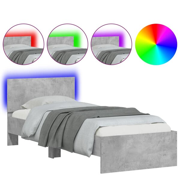 vidaXL Cadre de lit sans matelas avec lumières LED gris béton 90x190cm