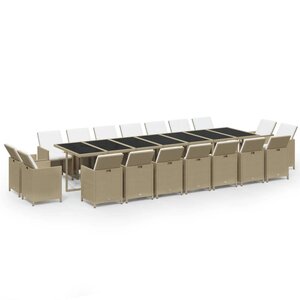 vidaXL Ensemble à dîner de jardin coussins 19 Pièces Résine tressée Beige