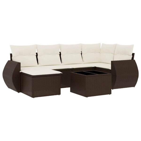vidaXL Salon de jardin avec coussins 7 Pièces marron résine tressée