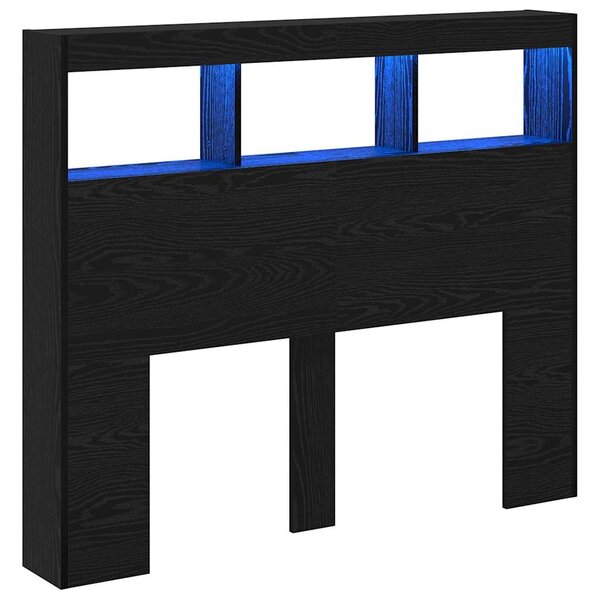 vidaXL Cabinet de Tête de Lit avec LED Chêne noir 122 x 17 x 102 cm