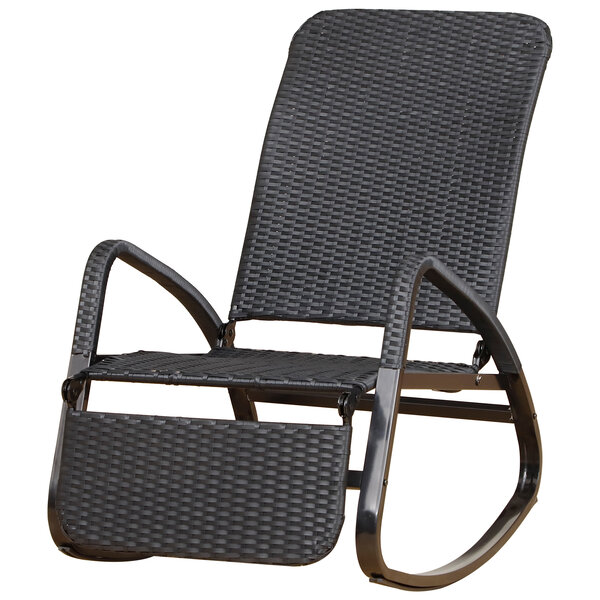 Rocking chair fauteuil à bascule style cosy dossier repose-pied réglable résine tressée 4 fils imitation rotin noir