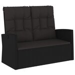 vidaXL Banc de jardin inclinable et coussins noir 118cm résine tressée