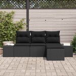 vidaXL Ensemble de canapé de jardin avec coussin 4 Pièces Noir polyrotin
