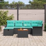 vidaXL Ensemble de canapé de jardin avec coussin 7 Pièces Noir Poly rotin